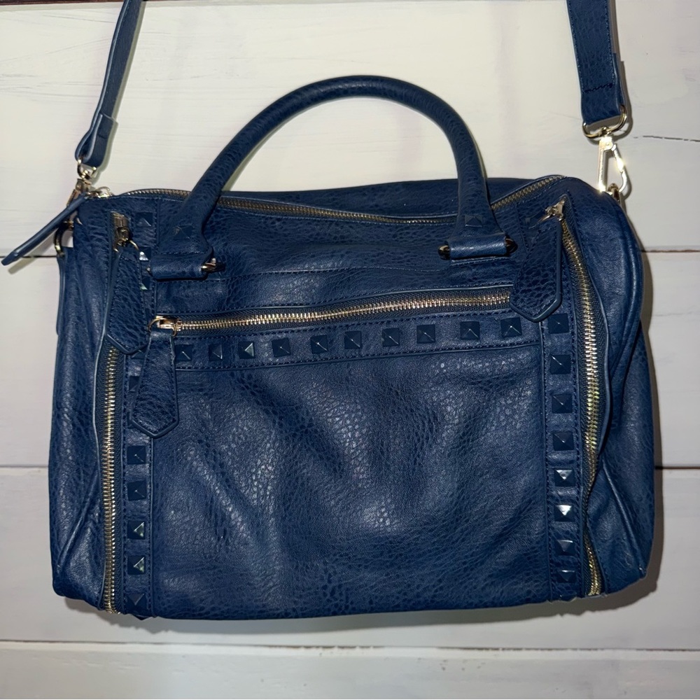 Classic Blue Satchel with Studded Accents